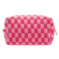 PAZIMIIK Checkered Makeup Bag for Purse Portable Zipper Make Up Pouch Small Cosmetic Case for Travel Accessories (Hotpink) by PAZIMIIK