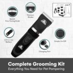 Pet Union Professional Dog Grooming Kit - Cordless Low Noise Dog Clippers for Grooming Thick Coats - All Pet Safe Cat Hair Trimmer - Pet Grooming Kit Includes Dog Hair Clippers,... by Pet Union