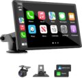 Portable Wireless Carplay Car Stereo, 7″ HD Touchscreen for Car with Apple CarPlay & Android Auto with Backup Camera/Mirror Link/Voice Control/Bluetooth/GPS/AUX/FM Satellite… by Yongeid