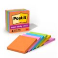 Post-it Super Sticky Notes, 3×3 in, 6 Pads, 2X The Sticking Power, Energy Boost Collection, Bright Colors (Orange, Pink, Blue, Green),Recyclable (654-6SSAU) by Post-it