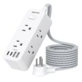 Power Strip Surge Protector, BESHON 5Ft Extension Cord, 6 Outlets with 4 USB Ports (2 USB C Outlet), 3-Side Outlet Extender, Wall Mount, Compact for Travel, Home, School,… by BESHON