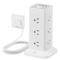 Power Strip Tower with Surge Protector, TESSAN Flat Plug Extension Cord 10 Ft with 12 AC Outlets with 3 USB Ports (1 USB C), Multiple Outlets for Home, Office Supplies, Dorm… by TESSAN