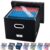 PRANDOM File Organizer Box – Set of 1 Collapsible Decorative Linen Filing Storage Hanging File Folders with Lids Office Cabinet Letter/Legal Size Black (17x14x11.2 inch) by PRANDOM