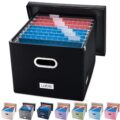 PRANDOM File Organizer Box – Set of 1 Collapsible Decorative Linen Filing Storage Hanging File Folders with Lids Office Cabinet Letter/Legal Size Black (17x14x11.2 inch) by PRANDOM
