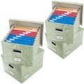 PRANDOM File Organizer Box – Set of 4 Collapsible Decorative Linen Filing Storage Hanging File Folders with Lids Office Cabinet Letter/Legal Size Green 17.1x14x11.1 inch by PRANDOM