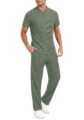 PrinStory Men’s Short Sleeve Outfits Waffle Knit Henley Shirt and Pants Set Casual 2 Pieces Summer Tracksuits with Pockets by PrinStory