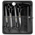 Professional Dog Grooming Scissors Set – 6.5″ Thinning, 7″ Straight, 7″ Up-Curved, 7″ Down-curved Scissors and Comb for Dog Cat Pet (Black) by Wenshall