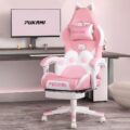 PUKAMI Pink Gaming Chair Cute with Cat Ears and Cat Paw Lumbar Cushion, Ergonomic Computer Chair for Girl with Footrest and Headrest, Comfortable Reclining PC Game Chair for… by PUKAMI