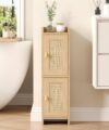 Rattan Small Bathroom Cabinet with 2 Doors, Narrow Toilet Paper Storage Cabinet, Bathroom Organizer for Small Spaces, Wooden Slim Corner Floor Unit with Adjustable Shelves,… by Akxomel