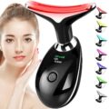Red-Light-Therapy-for-Face-and-Neck, 7 Color Face Massager Tool for Wrinkles, Double Chin, Vibrating Facial Massager with Thermals for Skin Care, Glossy Black by SDKWDH