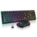 RedThunder K10 Wireless Gaming Keyboard and Mouse Combo, LED Backlit Rechargeable 3800mAh Battery, Mechanical Feel Anti-ghosting Keyboard + 7D 3200DPI Mice for PC Gamer (Black) by RedThunder