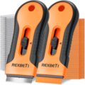 REXBETI Razor Blade Scraper Tool, 2 Pack Razor Scraper Set with Extra 80Pcs Razor Blades -30Pcs Metal and 50Pcs Plastic Blades, Cleaning Scraper Tool, Cooktop, Paint, Glass Scraper by REXBETI