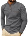 Sailwind Men’s Henley Shirts Long Sleeve Button T-Shirt Casual Stylish Cotton Pullover Shirt with Pocket by Sailwind