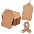 SallyFashion 100pcs Gift Tags with String Attached, 1.7 x 2.8 inch Kraft Paper Hang Tags for Clothes DIY Crafts Wedding Holiday (Brown) by SallyFashion