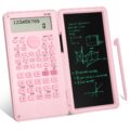 Scientific Calculator with LCD Writing Tablet Notepad, 240 Functions Foldable Math Calculator, Dual-Line 10+2 Digit Large Display, Portable for High School College Office(Pink) by Niodel