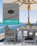 SERWALL Outdoor HDPE Dining Table Set, 7-Piece Outdoor Dining Table Sets with Umbrella Hole Cut-Out Table and 6 Chairs, Gray by SERWALL