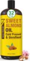 Seven Minerals, Pure Cold Pressed Sweet Almond Oil – Big 32 fl oz Bottle – Unrefined &100% Natural – For Skin & Hair, with No Added Ingredients – Perfect Carrier Oil for… by Seven Minerals