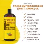 Seven Minerals, Pure Cold Pressed Sweet Almond Oil - Big 32 fl oz Bottle - Unrefined &100% Natural - For Skin & Hair, with No Added Ingredients - Perfect Carrier Oil for... by Seven Minerals