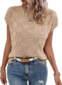 SHEWIN Womens Short Sleeve Sweater Casual Crewneck Summer Tops Lightweight Cap Sleeve Knit Sweater Vest Tops by SHEWIN