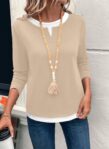 SHEWIN Women's Tops Casual Crewneck Color Block Long Sleeve Shirts Fall Fashion Basic Tees Slim Fit by SHEWIN