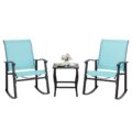 Shintenchi 3 Piece Rocking Bistro Set, Outdoor Furniture with Rocker Chairs and Glass Coffee Table Set of 3, Balcony, Porch Furniture for Small Space, Blue by Shintenchi