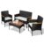 Shintenchi 4-Piece Patio Furniture Set, Outdoor Wicker Patio Conversation Furniture Set with Cushions and Wooden Tabletop for Paito Lawn Backyard, White Cushion by Shintenchi