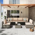 Shintenchi 7 Pieces Outdoor Patio Sectional Sofa Couch, Wicker Furniture Patio Conversation Sets with Washable Cushions & Coffee Table for Garden, Poolside, Backyard by Shintenchi