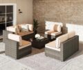 Shintenchi 7 Pieces Outdoor Patio Sectional Sofa Couch, Wicker Furniture Patio Conversation Sets with Washable Cushions & Coffee Table for Garden, Poolside, Backyard by Shintenchi