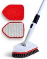 Shower Scrubber 3 in 1 Extendable Long Handle 58″ Cleaning Brush – Non Scratch Shower Brush for Cleaning Bathroom Kitchen Toilet Wall Tub Tile Sink (Red) by Moku Home