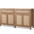SICOTAS Sideboard Buffet Cabinet Set of 2, Rattan Credenza Storage Cabinet, Boho Buffet Table Console Cabinets with Drawer, Farmhouse Coffee Bar for Entryway Living Room,… by SICOTAS