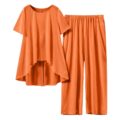 Sinzelimin Womens Pajamas Set Short Sleeves Round-Neck Oversized T-Shirts Tops Wide Leg Pj’s Pants Two Piece Suit Loungewear by Sinzelimin