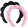Spa Headbands for Washing Face or Facial, Set of 2 Skincare Headbands, Terry Cloth Headband Wash Combo Pack – Puffy Makeup Washing, Mask, Skin Treatment (Black & Pink) by Ztomine