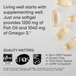 Sports Research Triple Strength Omega 3 Fish Oil - Burpless Fish Oil Supplement w/EPA & DHA Fatty Acids from Single-Source Wild Alaskan Pollock - 1250 mg, 90 ct by Sports Research