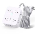 Surge Protector Power Strip – HANYCONY 8 Outlets 4 USB (2 USB C) Charging Ports, Multi Plug Outlet Extender, 5Ft Braided Extension Cord, Flat Plug Wall Mount Desk Charging… by HANYCONY