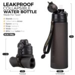 TakeToday Collapsible Water Bottles 20oz, Leak Proof, BPA-Free, Foldable Silicone Travel Water Bottle with Straw Strap for Cycling, Hiking, Outdoors by TakeToday