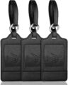 Teskyer Luggage Tags, 3 Pack PU Leather Luggage Tags for Suitcases, Privacy Protection Bag Tags Travel Essentials, Black by Teskyer