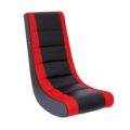The Crew Furniture Classic Video Rocker Floor Gaming Chair, Kids and Teens, Racing Stripe PU Faux Leather & Polyester Mesh, Black/Red by The Crew Furniture