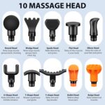 TOLOCO Massage Gun Deep Tissue, Percussion Massage Gun with 10 Replacement Heads, Super Quiet Portable Electric Massager for Athletes, Relax, Black by TOLOCO