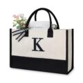 TOPDesign Personalized Initial Canvas Beach Bag, Monogrammed Gift Tote Bag for Women by TOPDesign