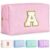 TOPEAST Initial Makeup Bag, Birthday Gifts for 4 5 6 7 8 9 10 11 12 Year Old Girls, Personalized Preppy Cosmetic Bag | Leather Toiletry Bag (Pink A) by TOPEAST