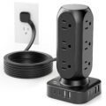 Tower Surge Protector Power Strip,12 AC Outlets & 8 USB Ports, Flat Plug 5FT Extension Cord with Multiple Outlets, 24W Outlet Extender Overload Protection for Home Office Room by TenTrend