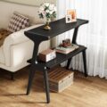 Tribesigns Solid Wood End Table, 2-Tier Modern Slim Couch Side Table with Storage Shelves, Tall Sofa Side Table with Cute Deer-Shaped Legs for Living Room, Skinny Bedside… by Tribesigns