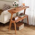 Tribesigns Wood Side Table, 2-Tier Modern Tall End Table with Storage Shelves, Slim Couch Side Table for Living Room, Narrow Bedside Table, Nightstands for Bedroom, Walnut by Tribesigns