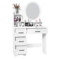 Vanity Desk with Round LED Lighted Mirror,Makeup Vanity Table Set with 5 Drawers & Charging Station,Holiday Makeup Table Set for Halloween/Christmas 3 Lighting Modes Adjustable… by Sinuyie