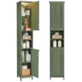 VASAGLE Tall Storage Cabinet with Lights, Slim Freestanding Cabinet with Adjustable Shelves, for Small Spaces, Bathroom, Living Room, Modern, 11.8 Inches Wide, Forest Green… by VASAGLE
