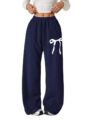 Verdusa Girl’s Bowknot Baggy Sweatpants Lightweight Straight Leg Athletic Pants with Pockets by Verdusa
