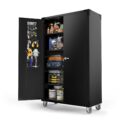 VINGLI Upgraded Wide & Deep Garage Storage Cabinet, Metal Storage Cabinet with Pegboards, Wheels, Locking Doors and Adjustable Shelves (Black, 43”W x 20”D x 72”H) by VINGLI