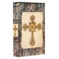 Vintage Style Wooden Decorative Book Box – Faux Leather, Christian Cross Pattern, Gift Idea by DROFELY