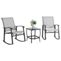 Vongrasig 3 Piece Outdoor Rocking Bistro Set, Textilene Fabric Small Patio Furniture Set, Front Porch Rocker Chairs Conversation Set with Glass Table for Lawn, Garden, Balcony,… by Vongrasig