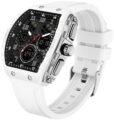 Watches for Men Unique Rectangle Relojes para Hombres White Wristwatch with Digital Analog Dual Time Display Countdown Stopwatch Punk Cool Design 5ATM Waterproof by findtime